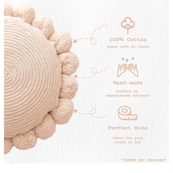 Round Cream Pillow with Pom Poms - Picture 6 of 6